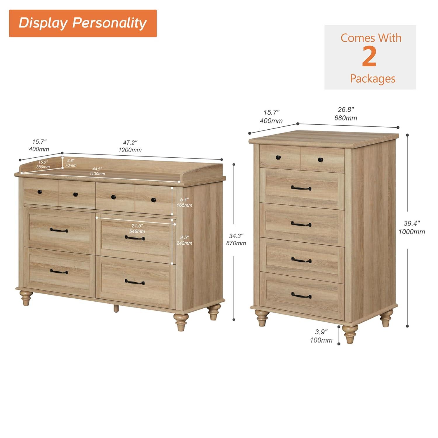 One Allium Way® 2 Piece Dresser Set - -Include One 5 Drawer Dresser & One 6 Drawer Dresser