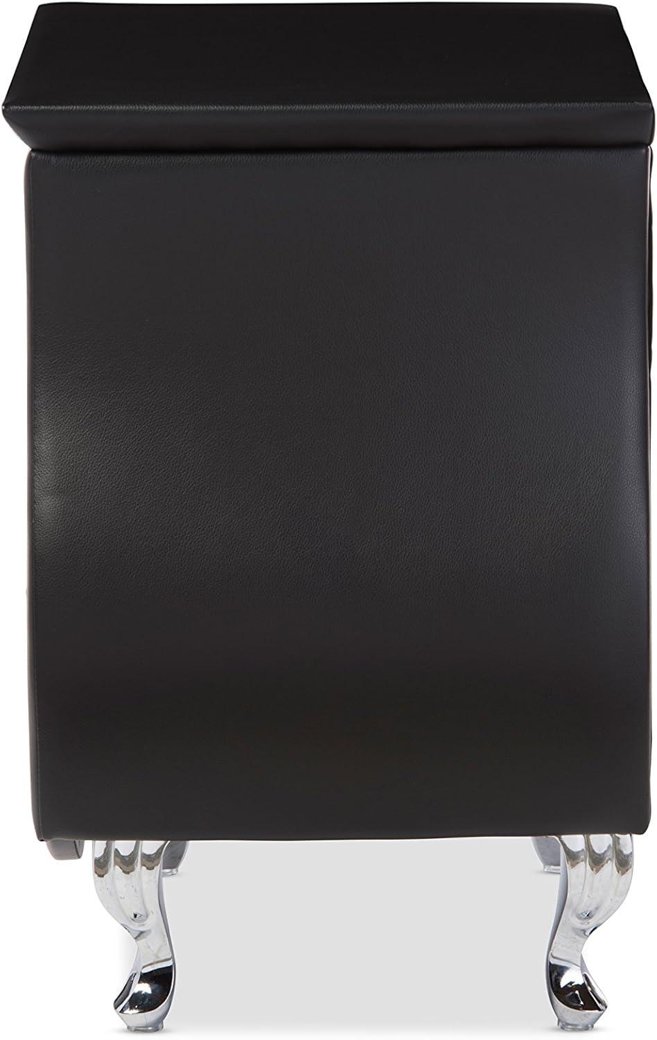 Erin Modern And Contemporary Faux Leather Upholstered Nightstand - Black - Baxton Studio: Elegant Bedside Table with Storage Drawer