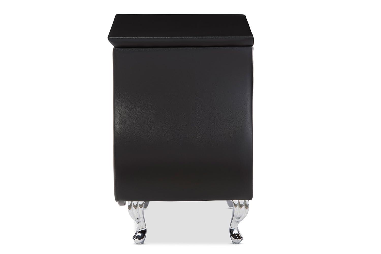 Erin Modern And Contemporary Faux Leather Upholstered Nightstand - Black - Baxton Studio: Elegant Bedside Table with Storage Drawer