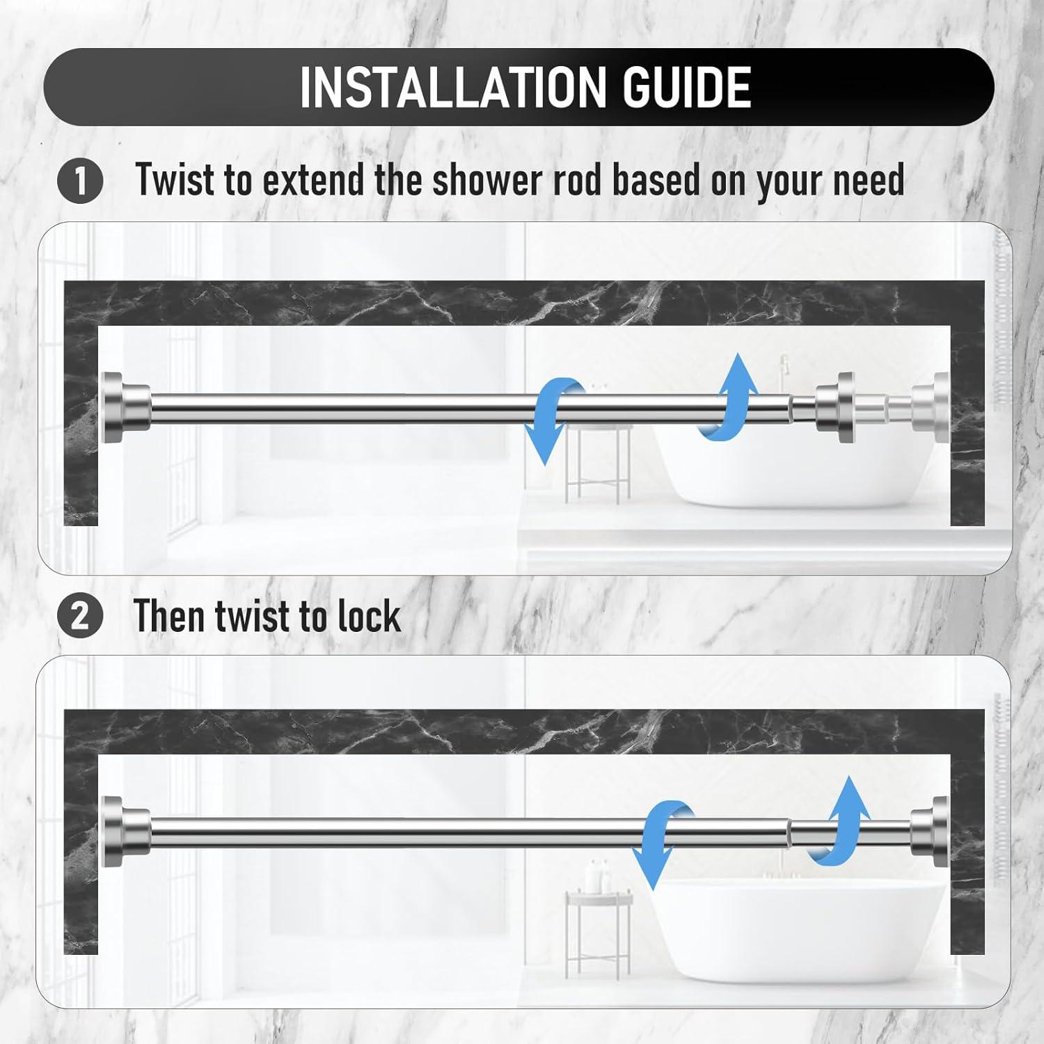 JDLiving Maxda Premium 43"- 72" Adjustable Rustproof Straight Tension Shower Curtain Rod- No Drill