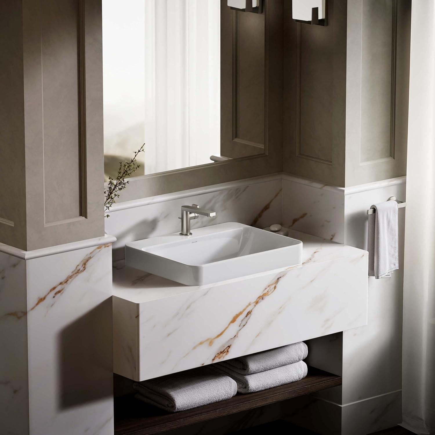 Vox® Vitreous China Rectangular Vessel Bathroom Sink with Overflow