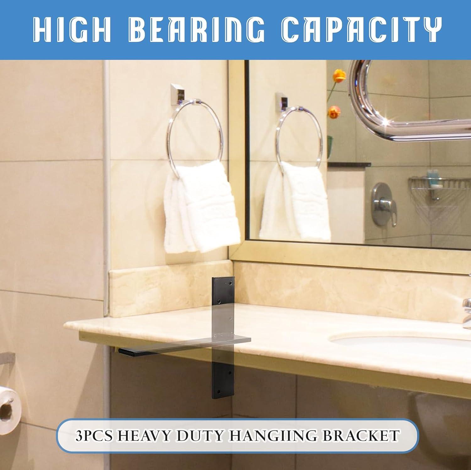 Floating Shelf Bracket 3/8" Thick Heavy Duty Shelf Brackets 4 Pack Free Hanging Countertop Support Bracket 8" Lx2.5 W Floating Wall Brackets for Cabinets, Granite, Dishwasher, Bench Seats Vanities