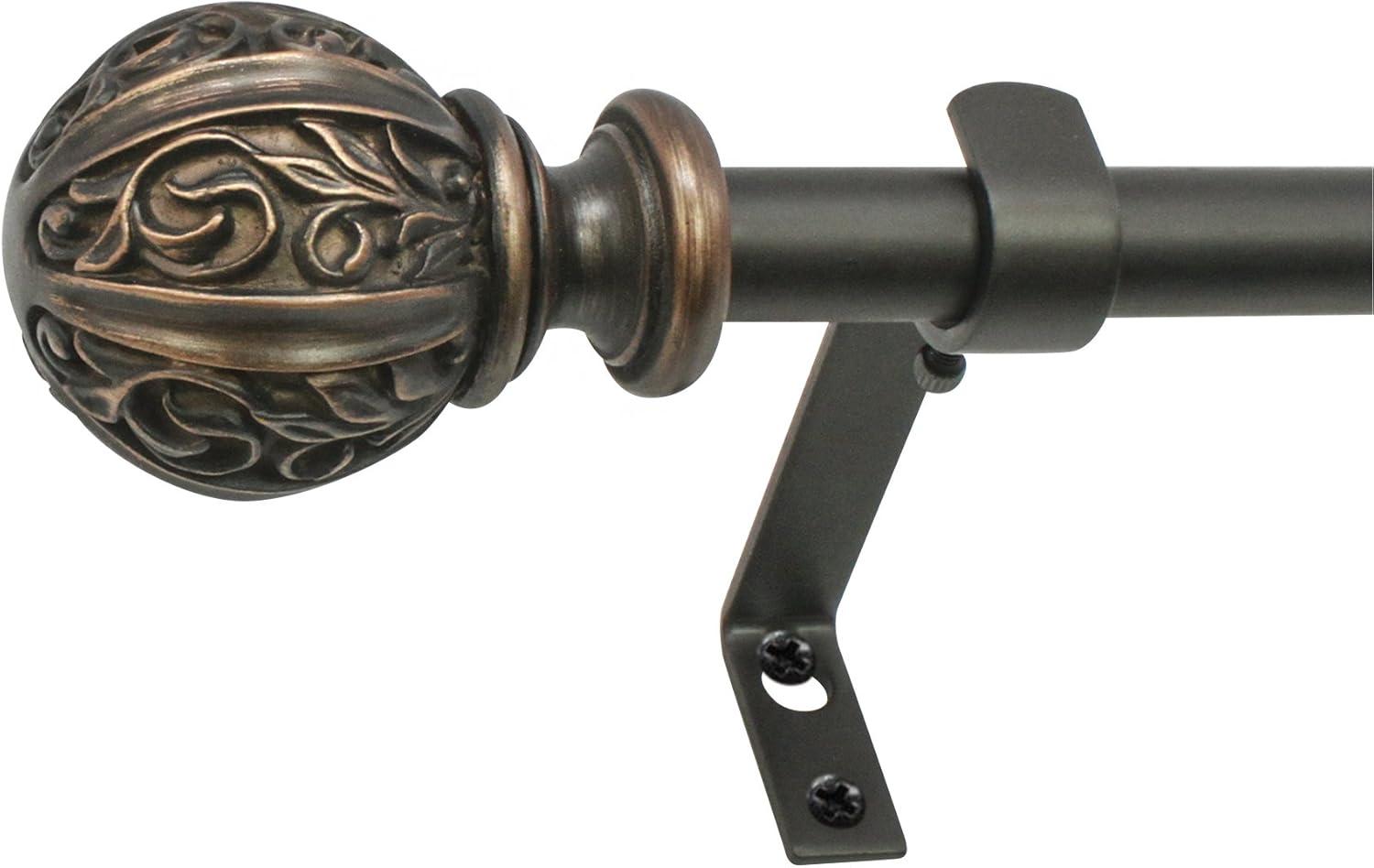 Vintage Bronze Adjustable Curtain Rod with Finial, 86-120 inch