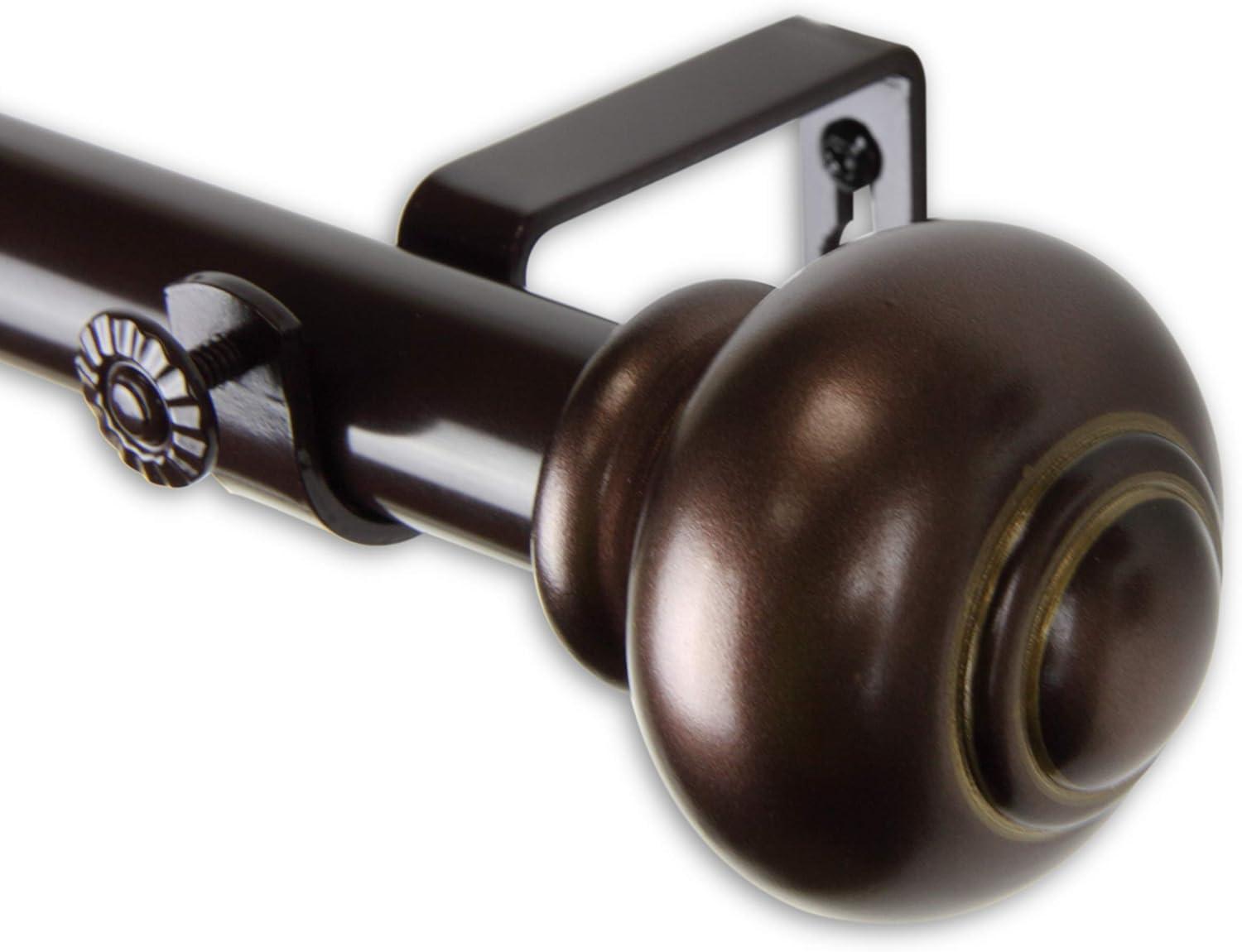 Bronze Adjustable Single Curtain Rod with Finial, 120-170 inches