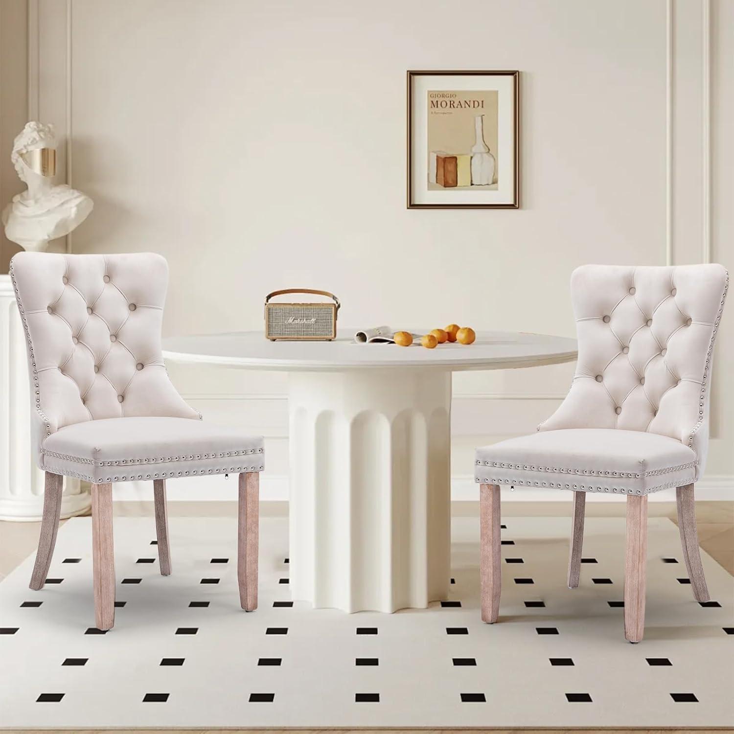 YICORPS Velvet Dining Chairs Set of 2 Upholstered Tufted Dining Room Chair Kitchen Side Chairs with Nailhead Trim and Wood Legs for Dining Room,Restaurant