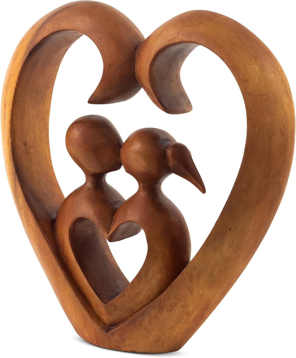 8" Wooden Hand Carved Abstract Contemporary Statue "Heart and Soul" Figurine Gift Home Decor Sculpture Accent Handmade Art Decoration