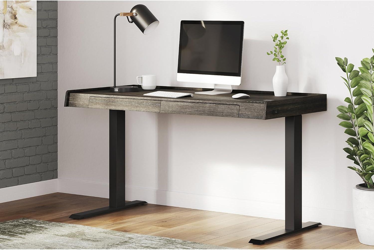 Signature Design by Ashley Contemporary Zendex 55" Adjustable Height Desk, Dark Brown