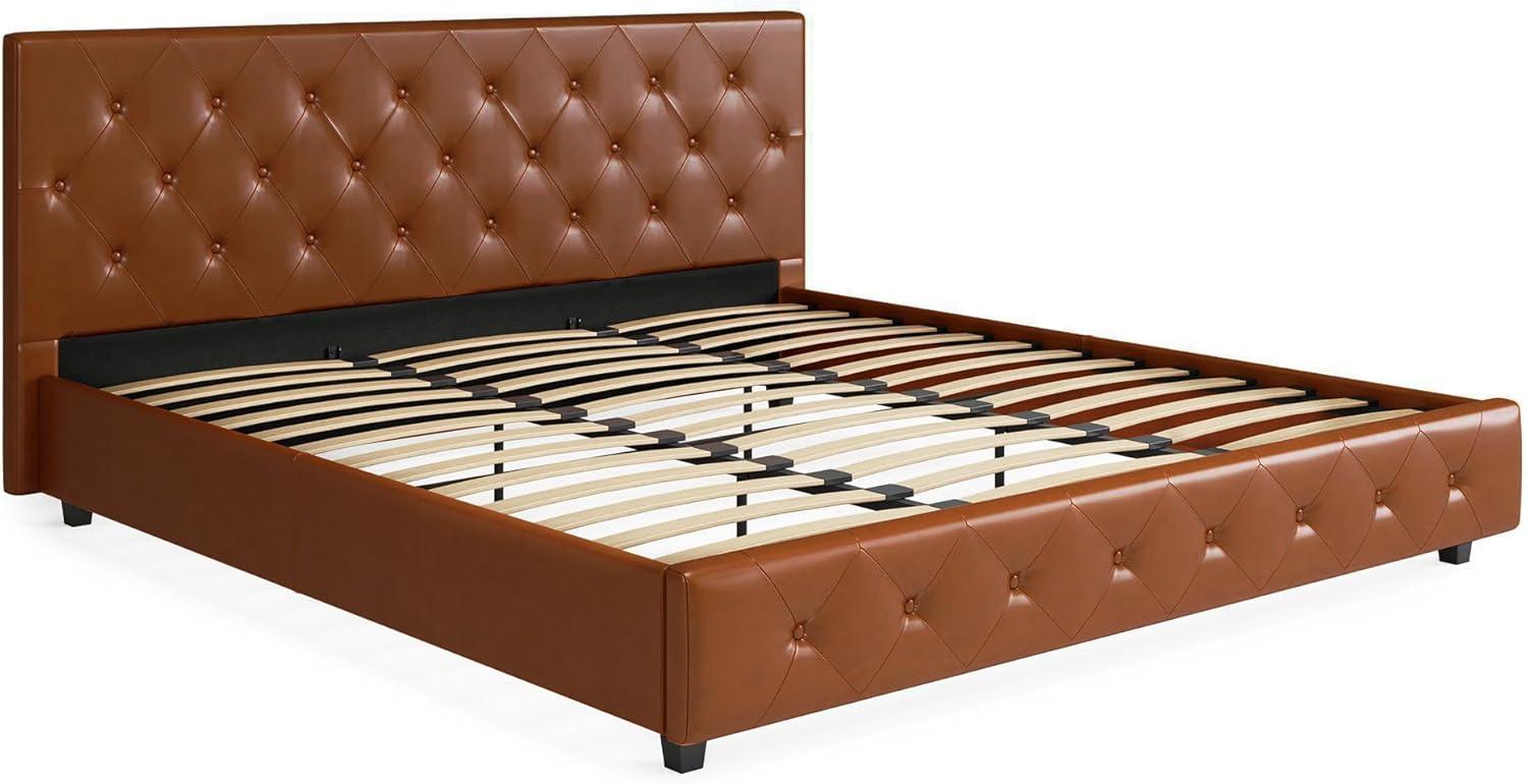 DHP Dakota Upholstered Platform Bed, King, Camel Faux Leather