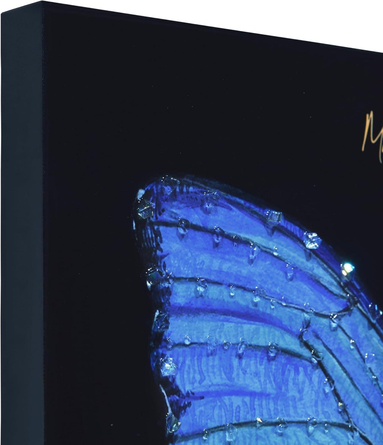 "Blue Monarch Elegance" Crystallus Epoxy Coated Wrapped Glossy Butterfly Canvas Wall Art with Heavy Acrylic Crystal Shards Embellishments