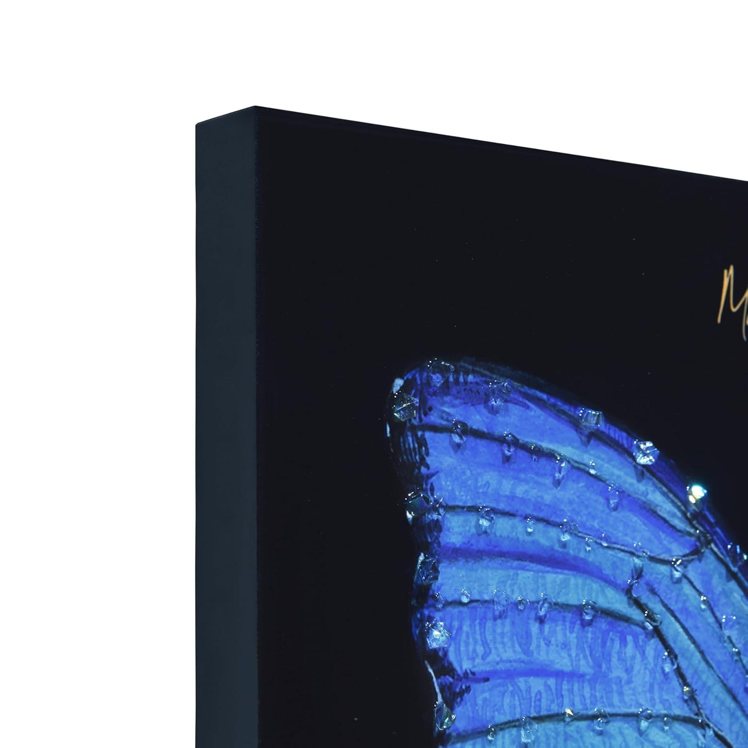 "Blue Monarch Elegance" Crystallus Epoxy Coated Wrapped Glossy Butterfly Canvas Wall Art with Heavy Acrylic Crystal Shards Embellishments