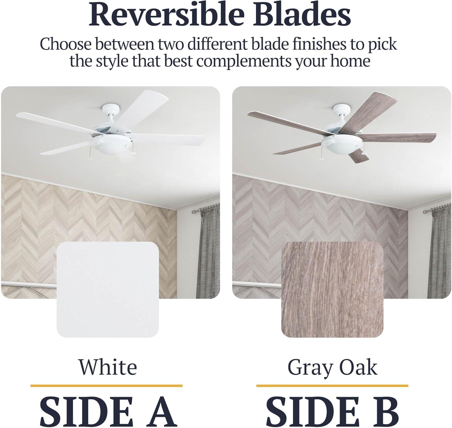 Prominence Home Bolivar 52" White Ceiling Fan with 5 Blades, Integrated LED Light Kit, Pull Chains & Reverse Airflow