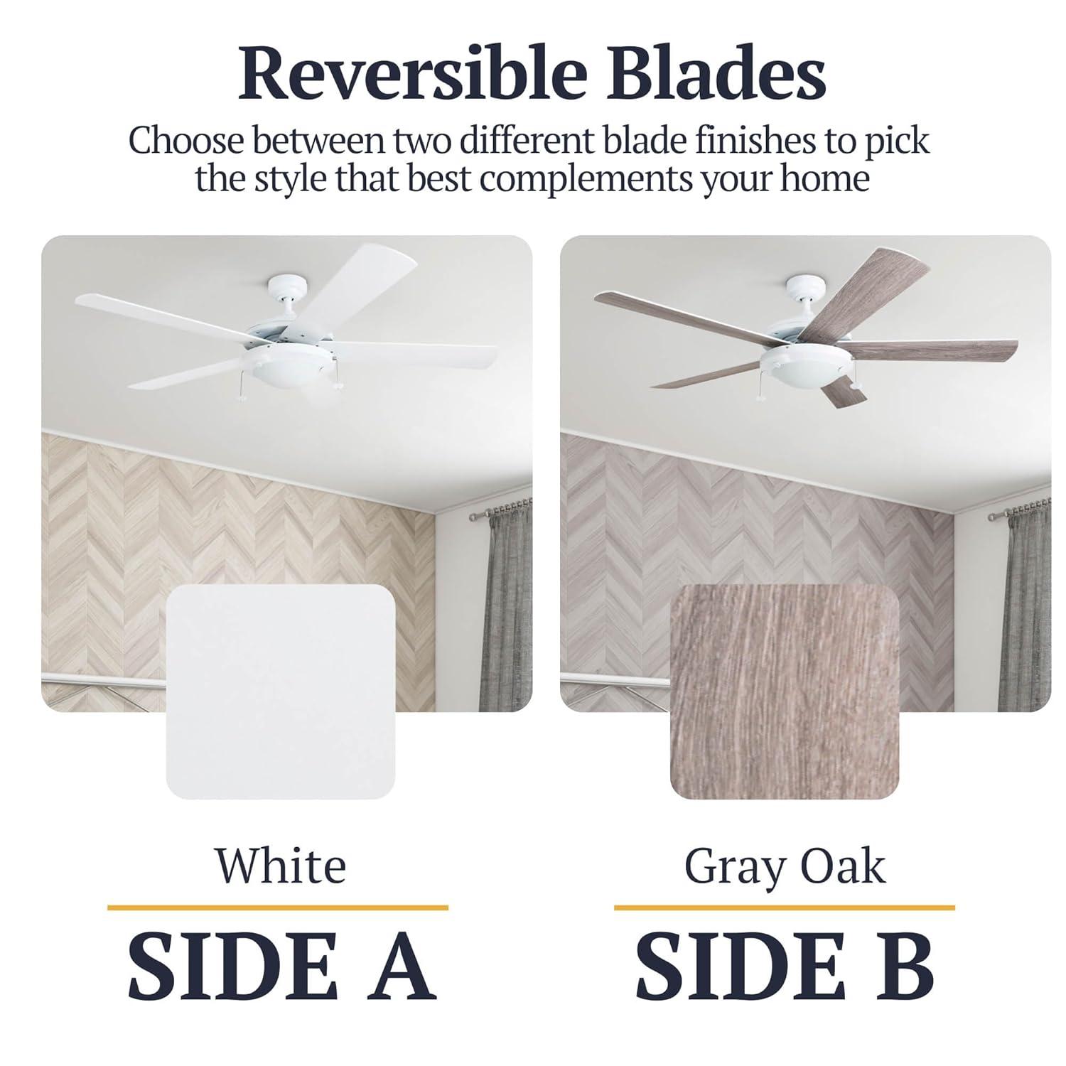 Prominence Home Bolivar 52" White Ceiling Fan with 5 Blades, Integrated LED Light Kit, Pull Chains & Reverse Airflow