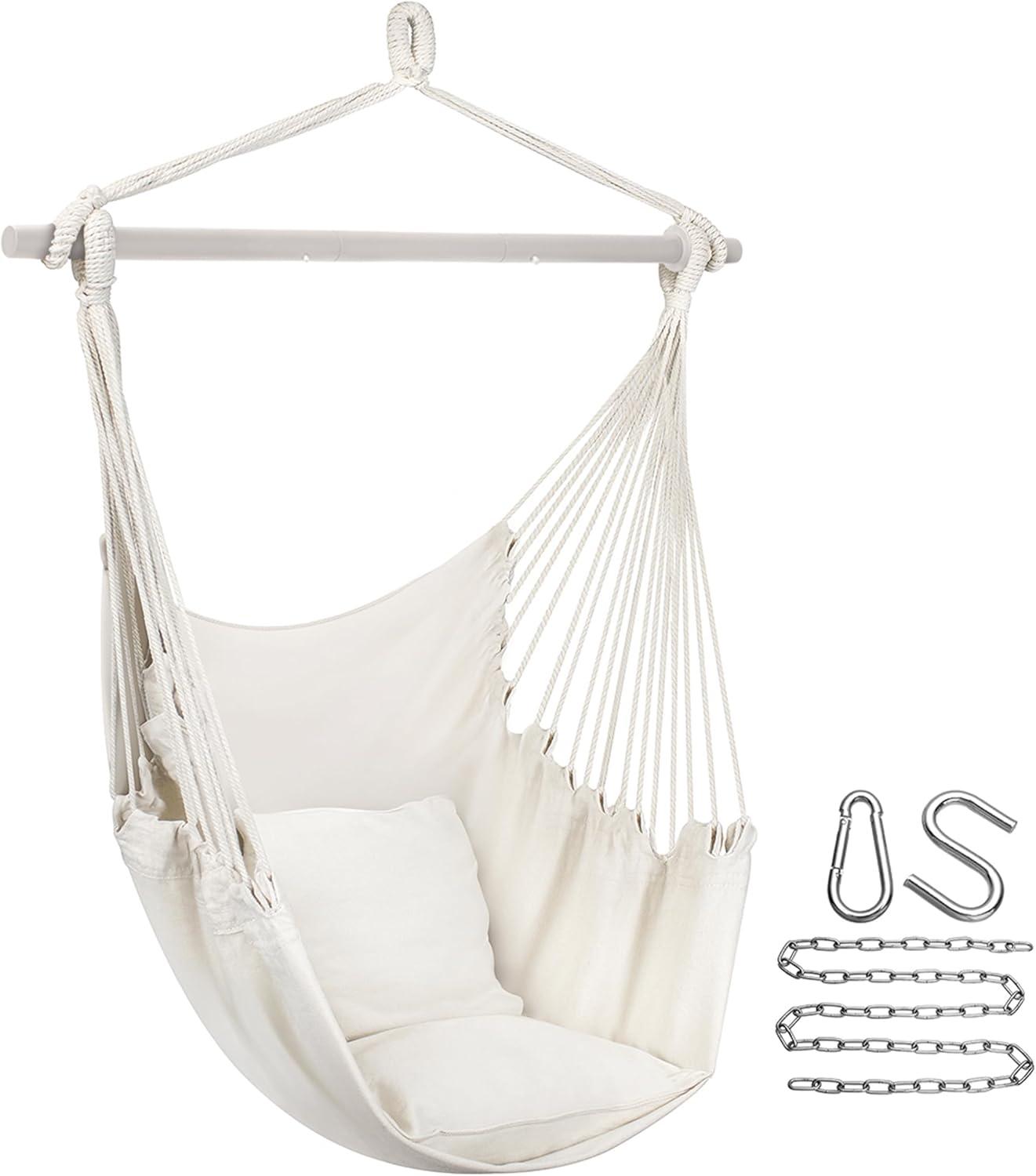 Liuyao Stylish Swing Chair - Fine Cotton Weave for Super Comfort & Durability- Hanging Hammock Chair w/2 Seat Cushions- Portable Outdoor Hanging Chair w/Hardware Kit - Indoor Outdoor Use - Max 265lbs