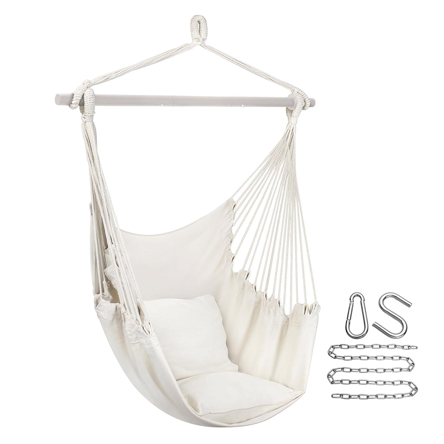 Liuyao Stylish Swing Chair - Fine Cotton Weave for Super Comfort & Durability- Hanging Hammock Chair w/2 Seat Cushions- Portable Outdoor Hanging Chair w/Hardware Kit - Indoor Outdoor Use - Max 265lbs