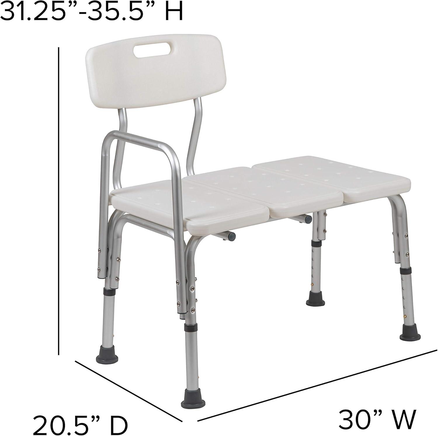 Flash Furniture DC-HY3510L-WH-GG Phoebe Aluminum Height Adjustable Medical Shower Transfer Bench