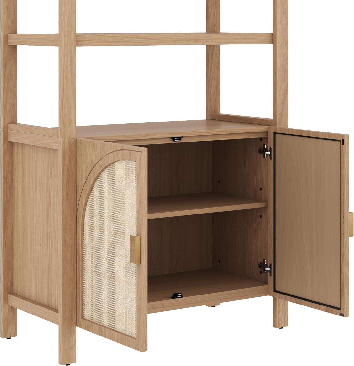 Boho 3-Shelf Bookshelf Cabinet With Rattan Doors