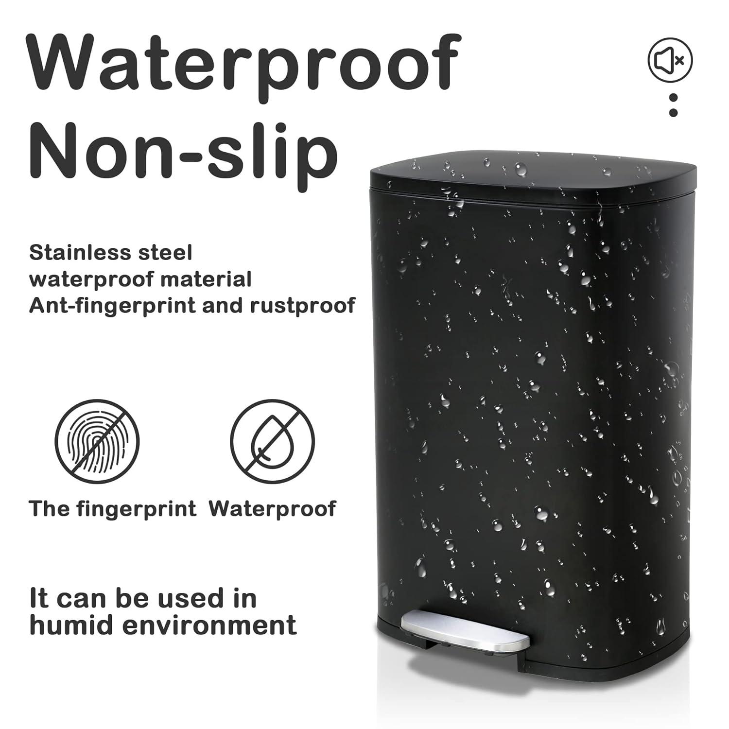 CL.HPAHKL 13 Gallon (50L)Trash Can ,Kitchen Trash Can, Stainless Steel with Lid, Foot Pedal and Inner Bucket, Fingerprint-Resistant Soft Close Lid Garbage Can, Pedal Rubbish Bin for Home Office