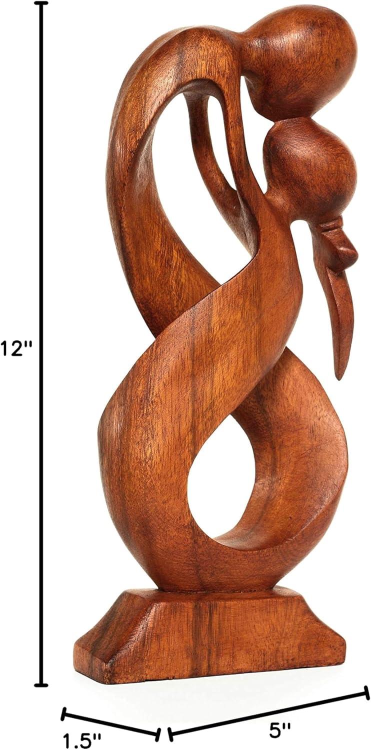 12" Handcrafted Suar Wood Abstract Couple Statue