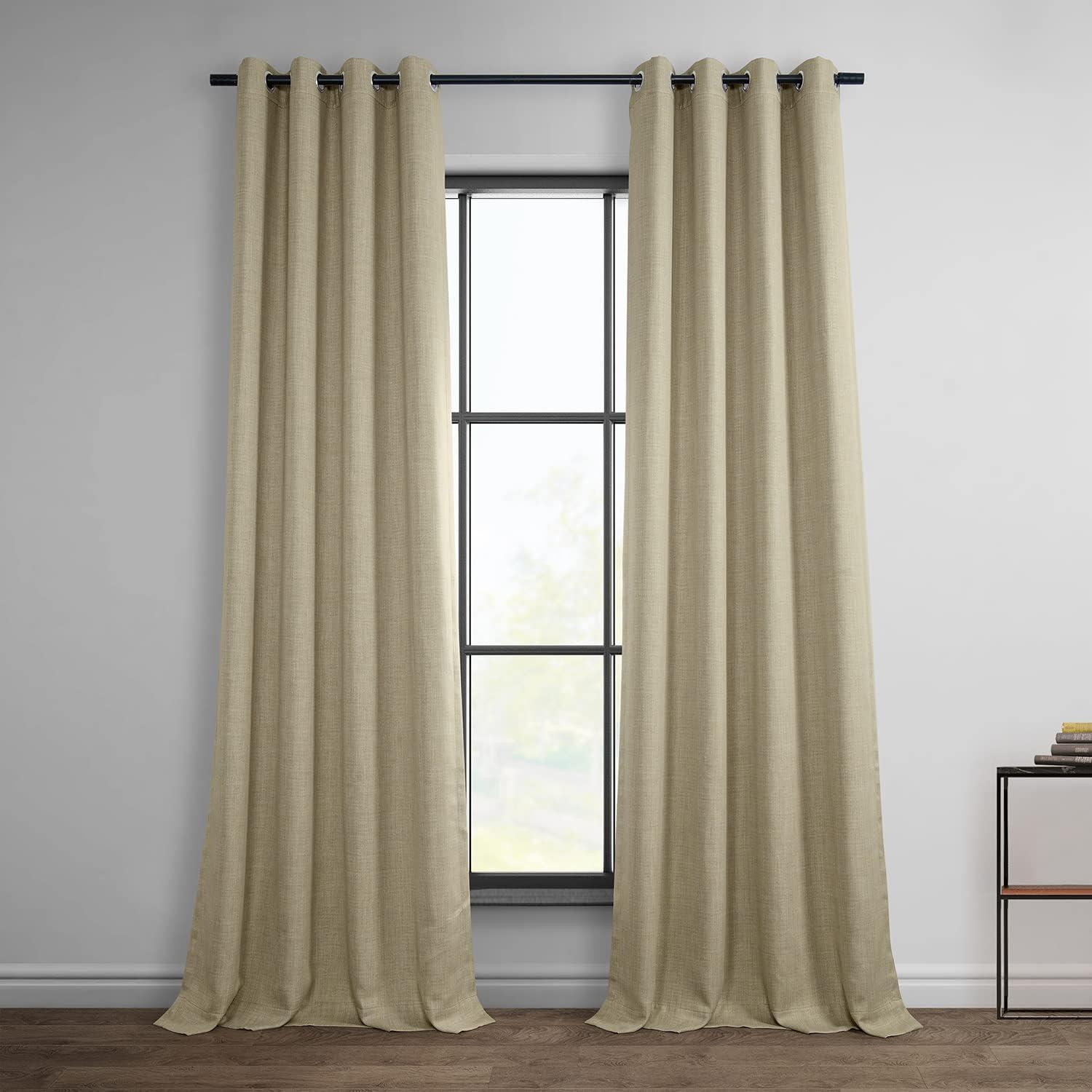 Thatched Tan Grommet Blackout Faux Linen Curtains 50" x 108"