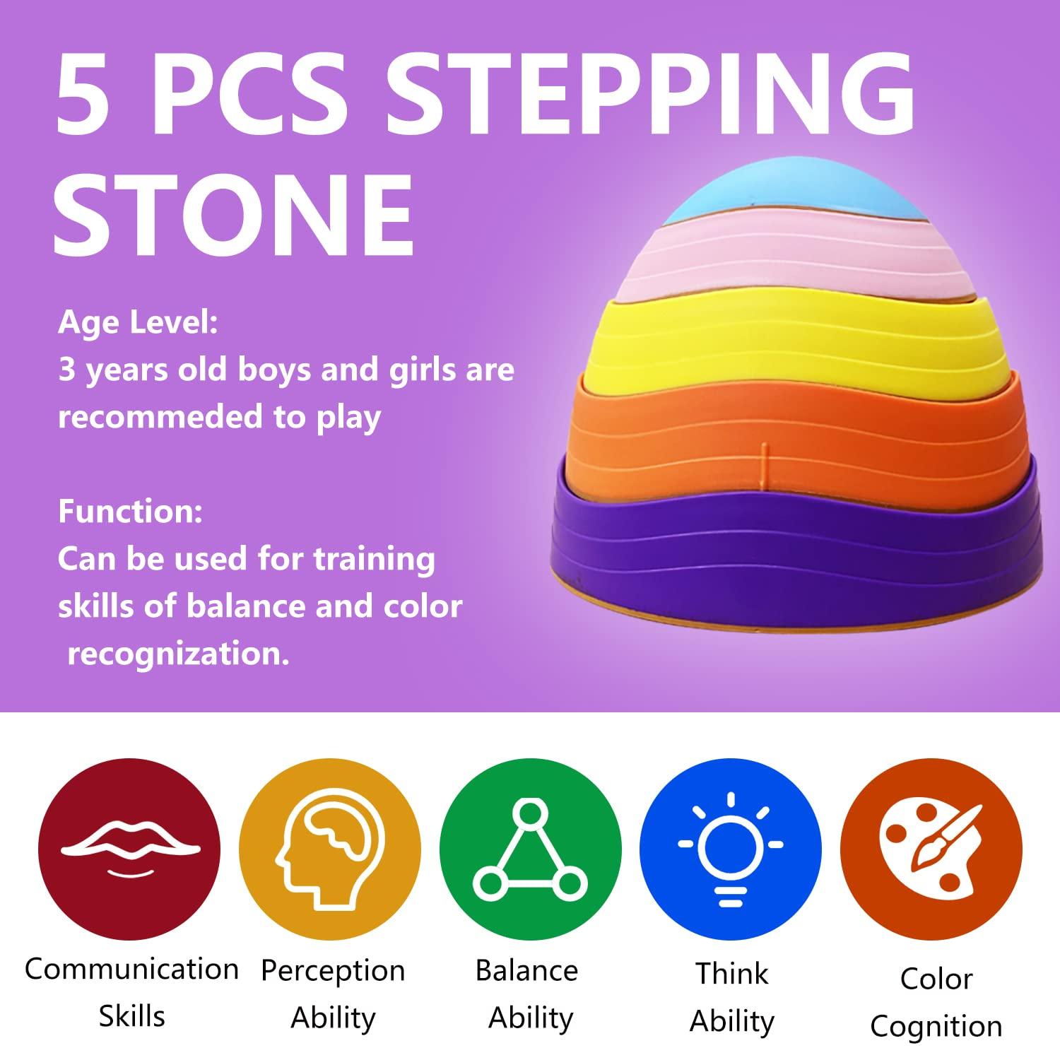 5 Pcs Stepping Stones for Kids, Balance River Stones Toy for Toddlers, Non-Slip Rubber Edges & Plastic Surface, Children's Sensory Obstacle Courses