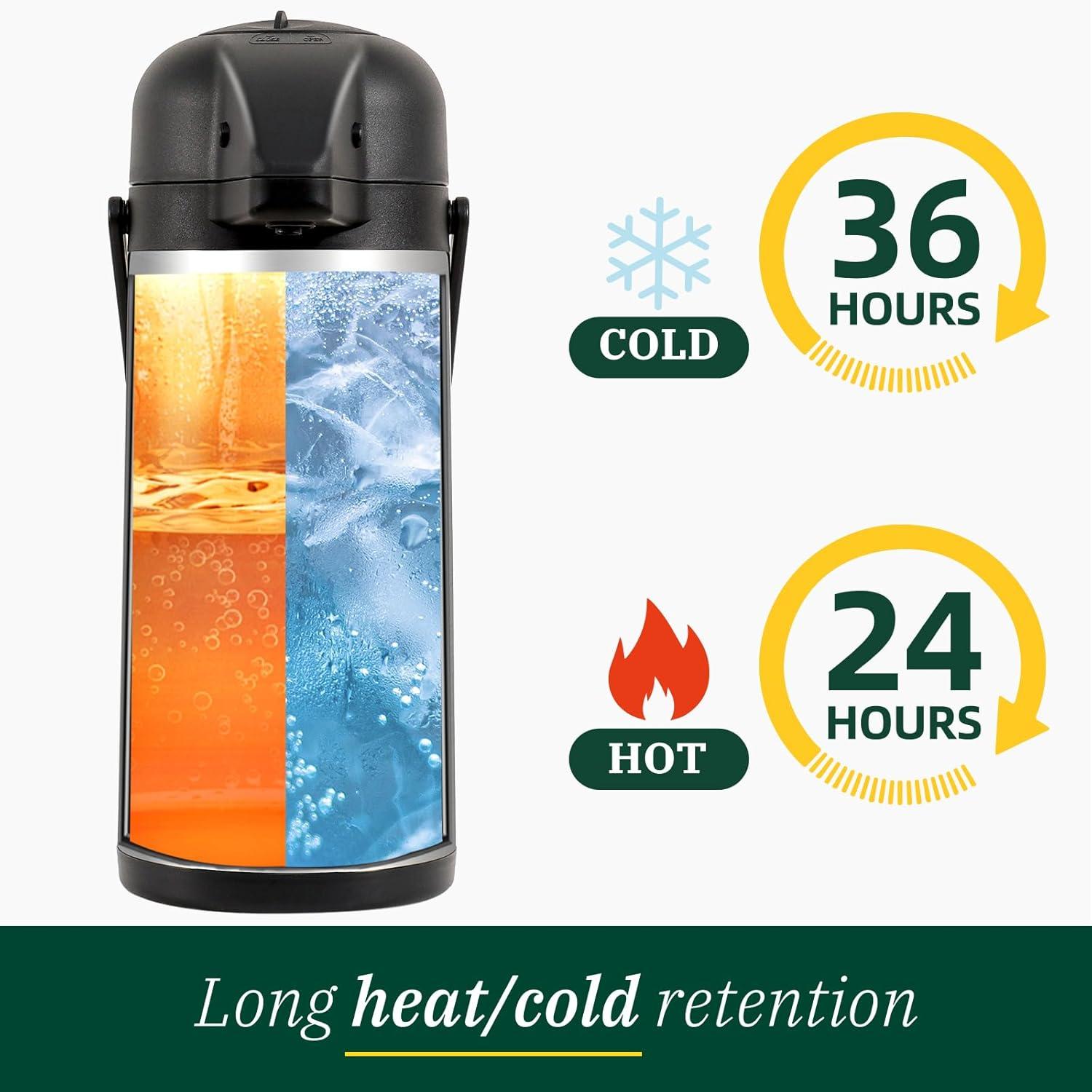 Airpot Coffee Carafe for Keeping Hot - 102 OZ/ 3L Large Coffee Dispenser with Pump - Insulated Stainless Steel Thermos Urn for Hot Drinks Water Tea Chocolate - Thermal Beverage Dispenser for Parties