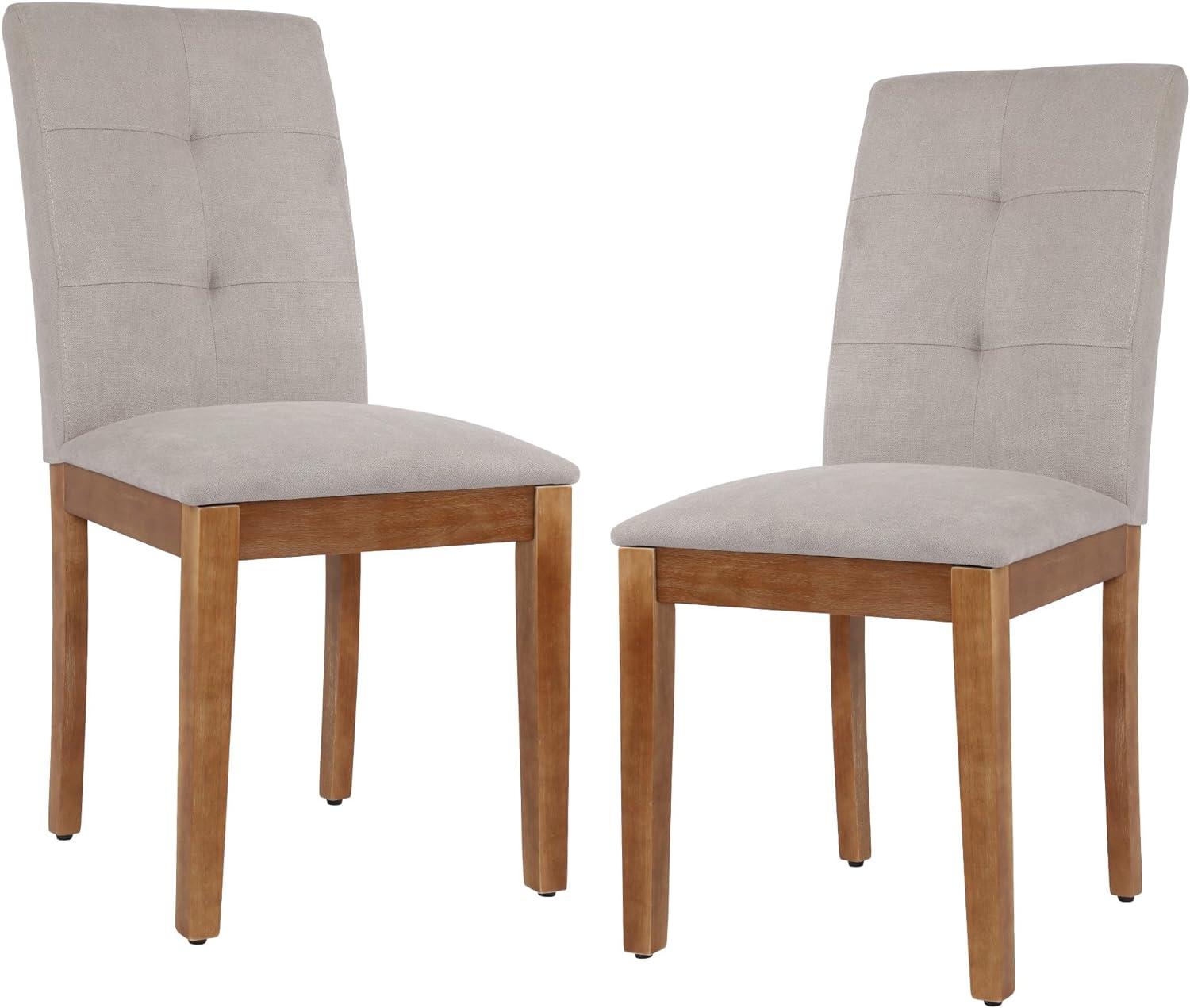 KriKac Dining Chairs Set of 2, Modern Upholstered Fabric Dining Room Chairs, Armless Kitchen Chairs with Wood Legs and Padded Seat for Living Room, Bedroom, Kitchen (Grey)