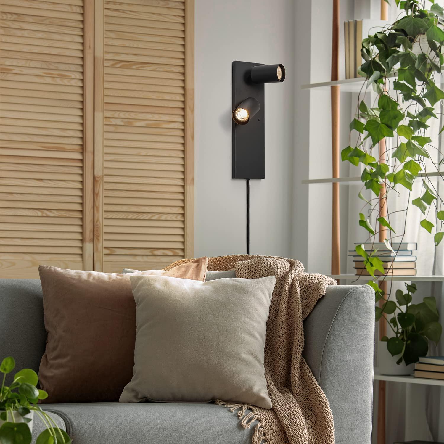 GLOBE Electric 51845 2-Light Plug-in or Hardwire Wall Sconce, Matte Black, in-Line On/Off Switch, Wall Lighting, Wall Lights for Bedroom, Kitchen Sconces Wall Lighting, Home Décor, Bulb Not Included