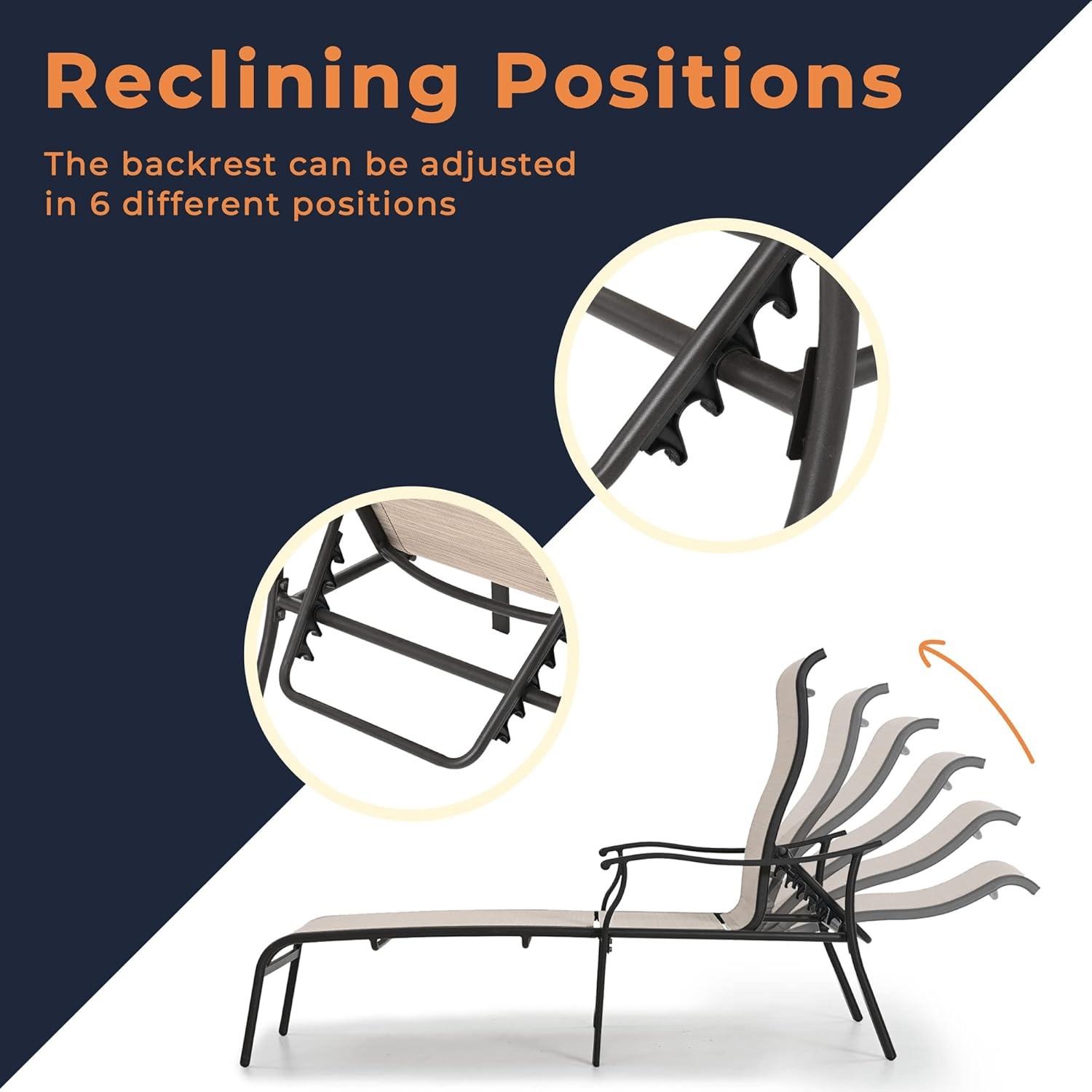 HAPPATIO Patio Chaise Lounge Set 3 Pieces,Patio Lounge Chair with Glass Coffee Table,Pool Lounge Chair with Breathable Textilene Fabric,Patio Chaise Lounge for Patio Backyard Poolside(Gray)