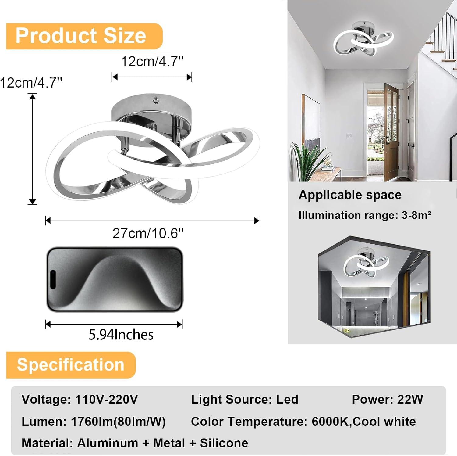 Hallway Light Acrylic Modern LED Ceiling Light Fixtures Cool White 6000K Close to Ceiling Lights for Bedroom Bathroom Kitchen Balcony Corridor Stair Aisle Curved Creative Design Celing lamp