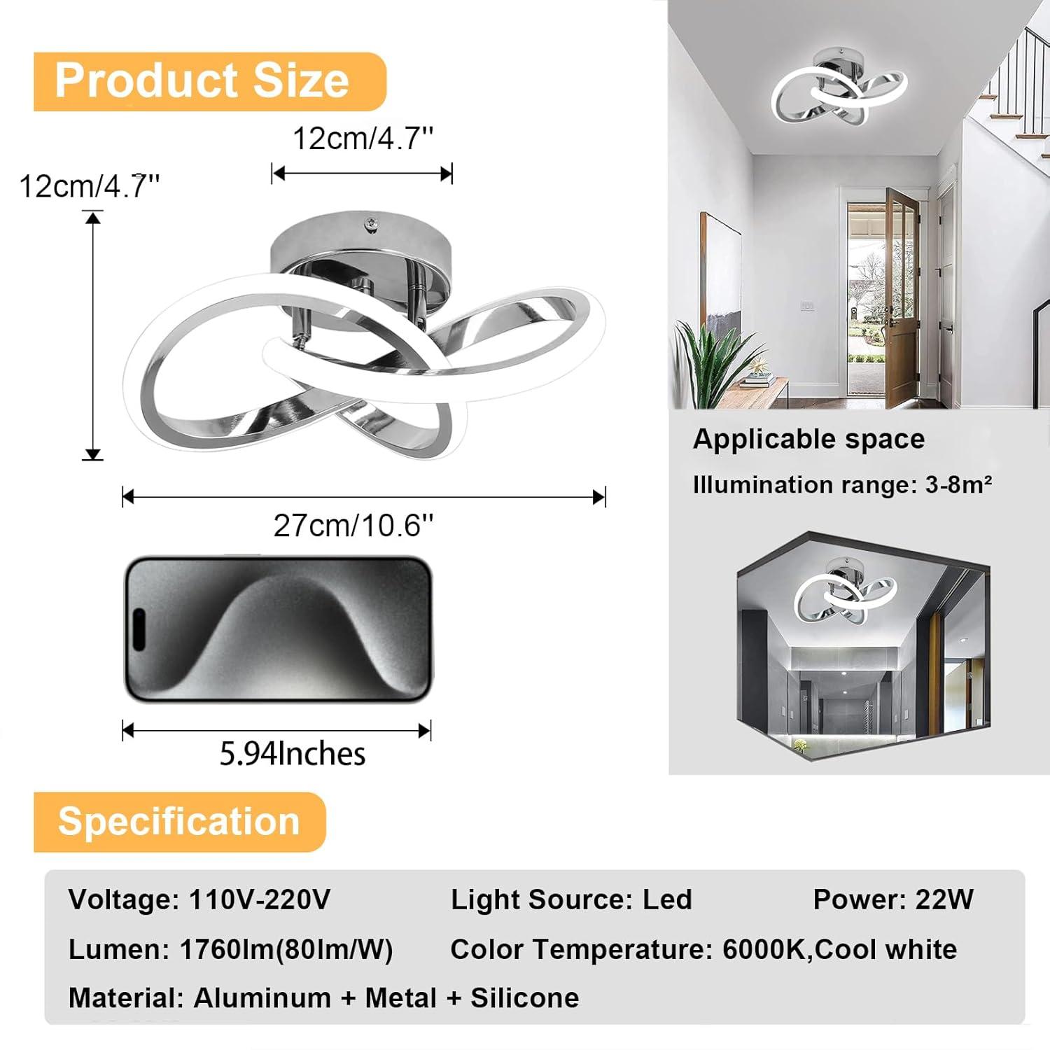 Hallway Light Acrylic Modern LED Ceiling Light Fixtures Cool White 6000K Close to Ceiling Lights for Bedroom Bathroom Kitchen Balcony Corridor Stair Aisle Curved Creative Design Celing lamp