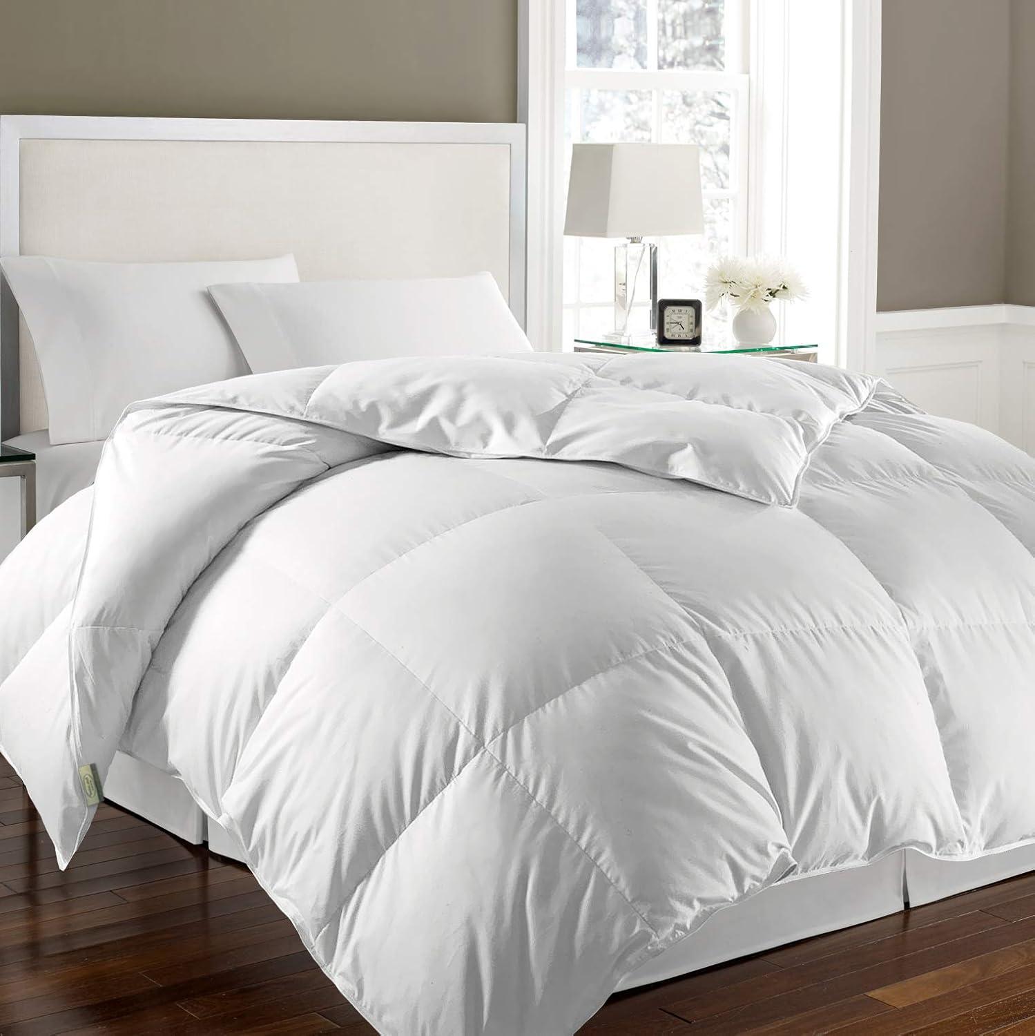 King White Cotton Goose Down Feather Comforter