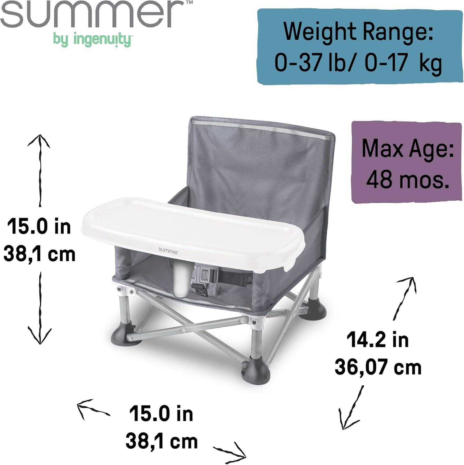 Summer by Ingenuity Pop 'N Sit Portable Infant Booster Seat, Grey, 6+ Months