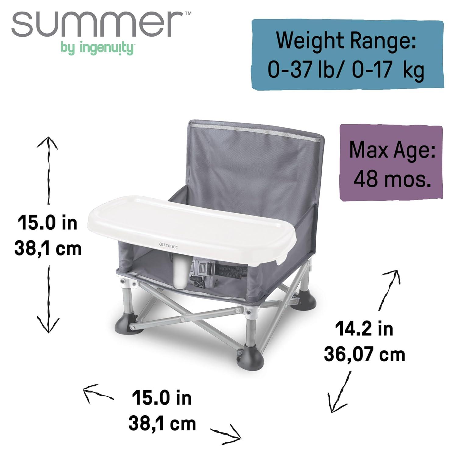 Summer by Ingenuity Pop 'N Sit Portable Infant Booster Seat, Grey, 6+ Months