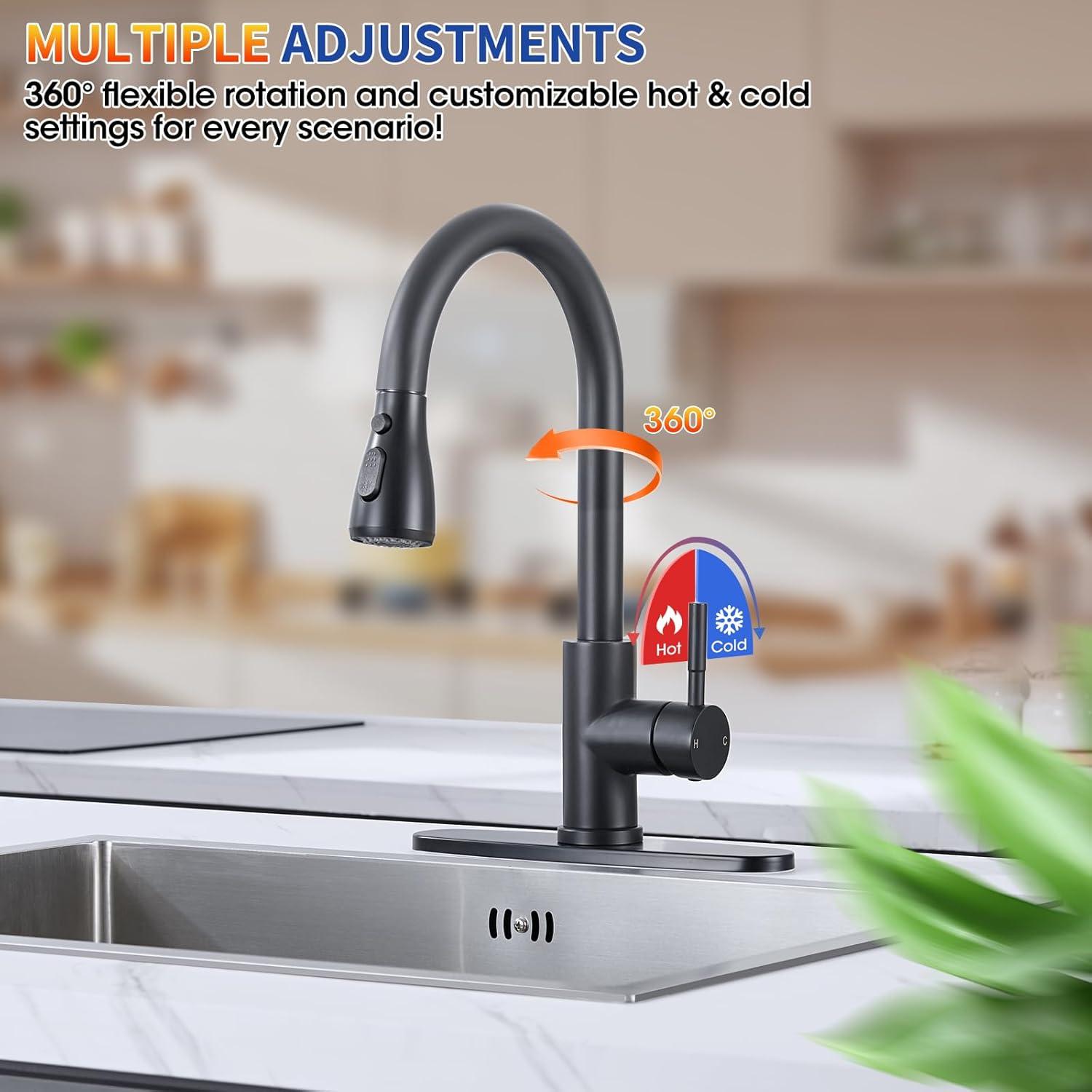 GAGALIFE Single Handle Pull Down Sprayer Kitchen Faucet High Arc Stainless Steel Faucet with 3-Function Sprayer JJL-CL-PT-SDP-G