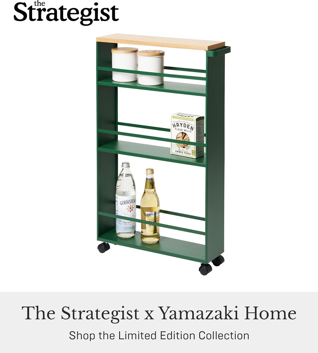 Tower Yamazaki Home Rolling Slim Storage Three Tier Utility Cart With Handle, Steel, Handle, Wheels