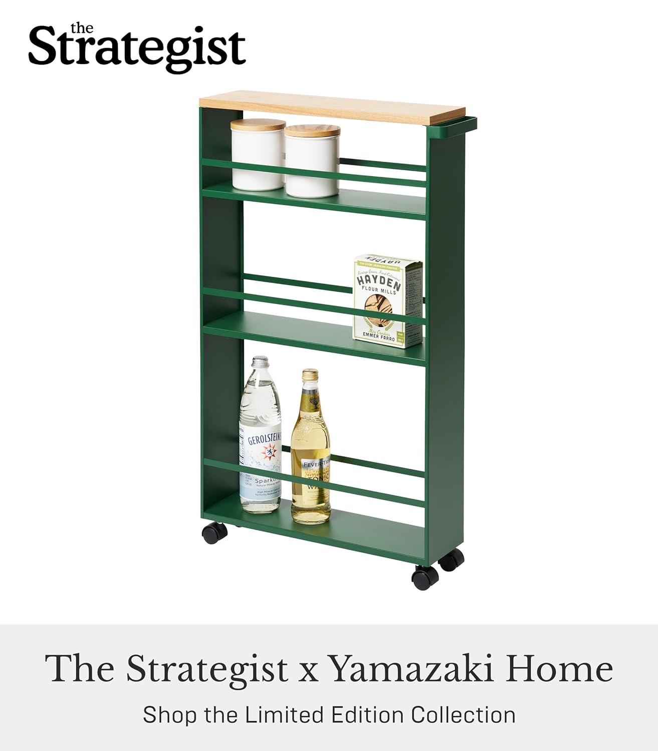 Tower Yamazaki Home Rolling Slim Storage Three Tier Utility Cart With Handle, Steel, Handle, Wheels