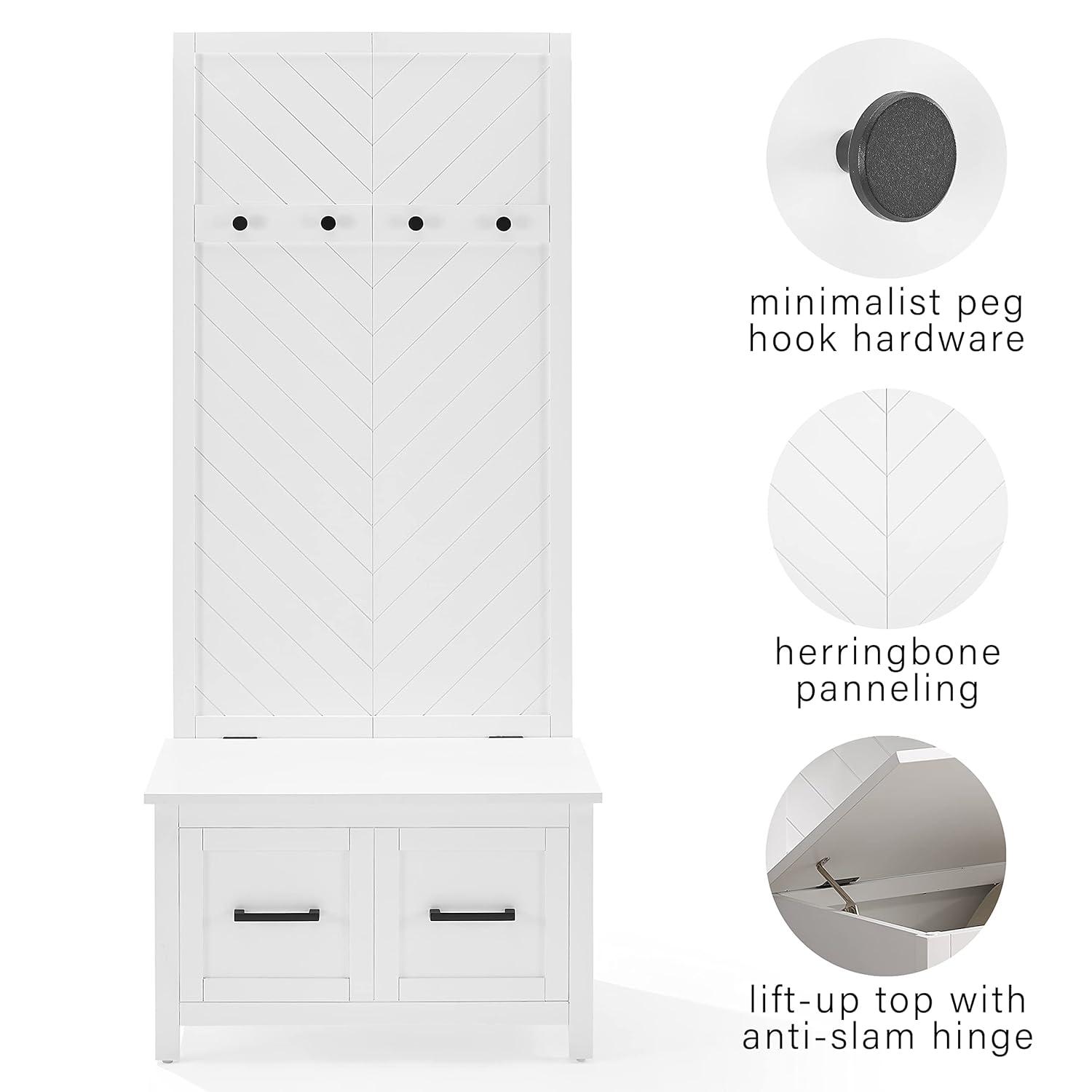 Kayce Hall Tree White - Crosley: Mudroom Storage Solution, Entryway Organizer with 4 Hooks, Veneer Finish