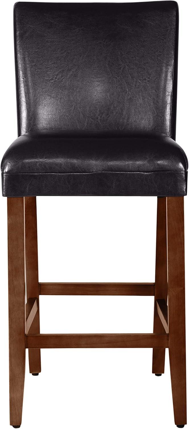 Luxury 29" Brown Faux Leather Barstool with Wood Legs