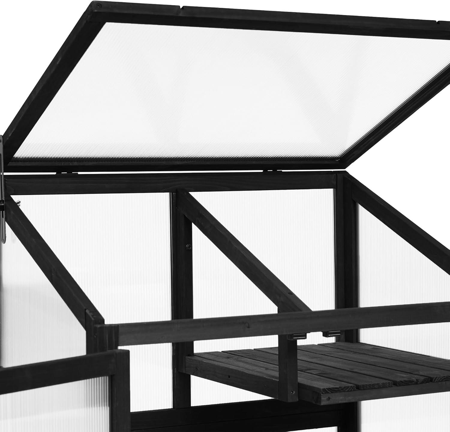 Polibi Wooden Greenhouse, Cold Frame Portable Greenhouse with Wheels and Adjustable Shelves for Indoor Outdoor Patio Balcony Garden, 31.5" Lx22.4 Wx62 H, Black