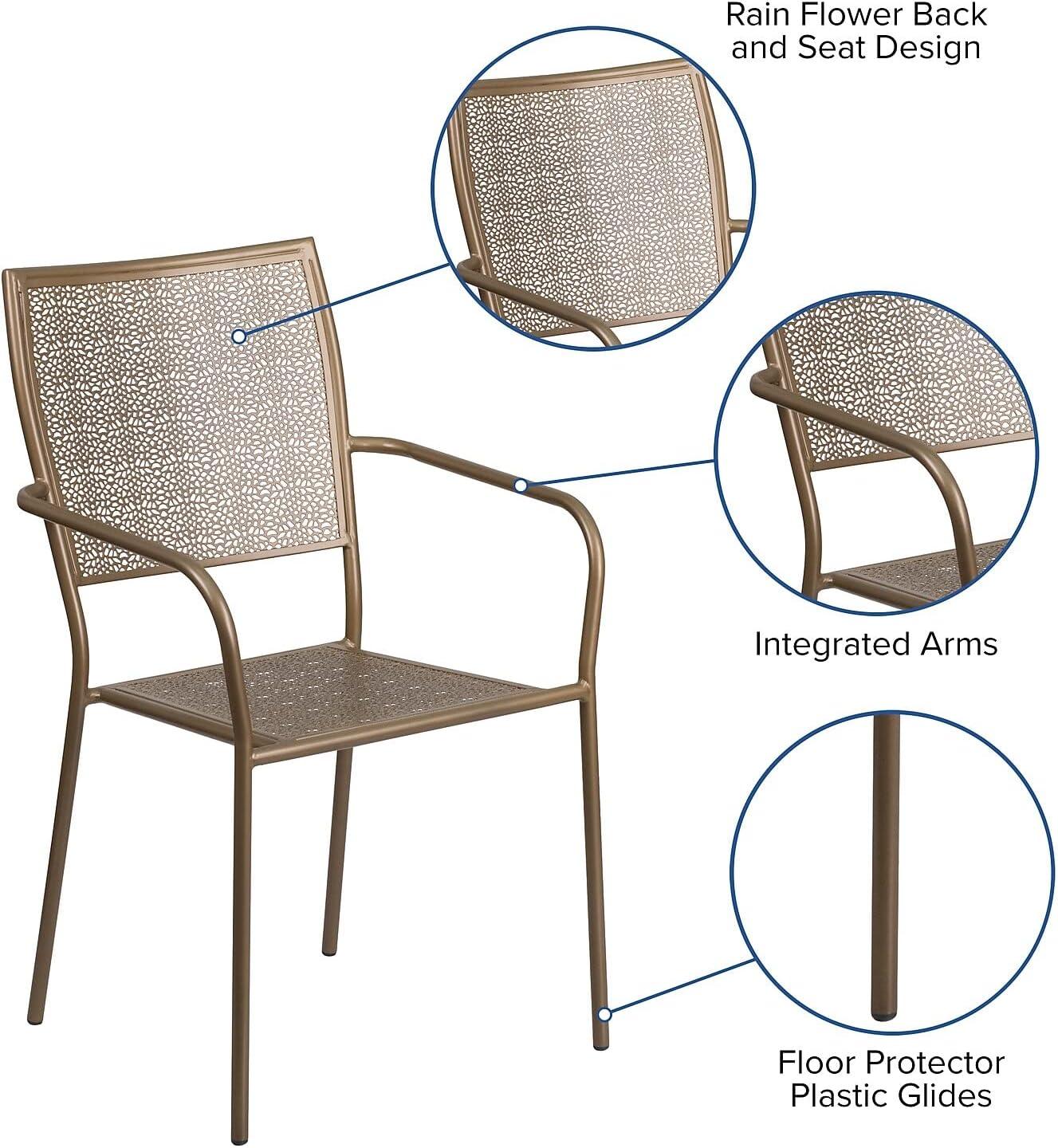 Flash Furniture Commercial Grade Indoor-Outdoor Steel Patio Arm Chair with Square Back