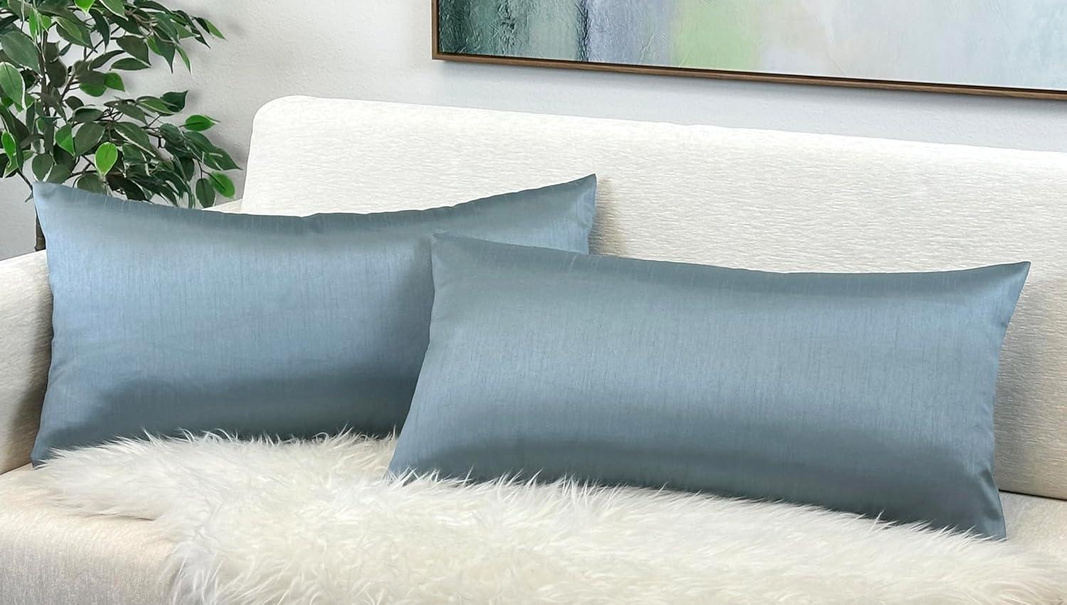 Slate Blue Faux Silk Rectangular Lumbar Pillow Covers, 12x24, Set of 2