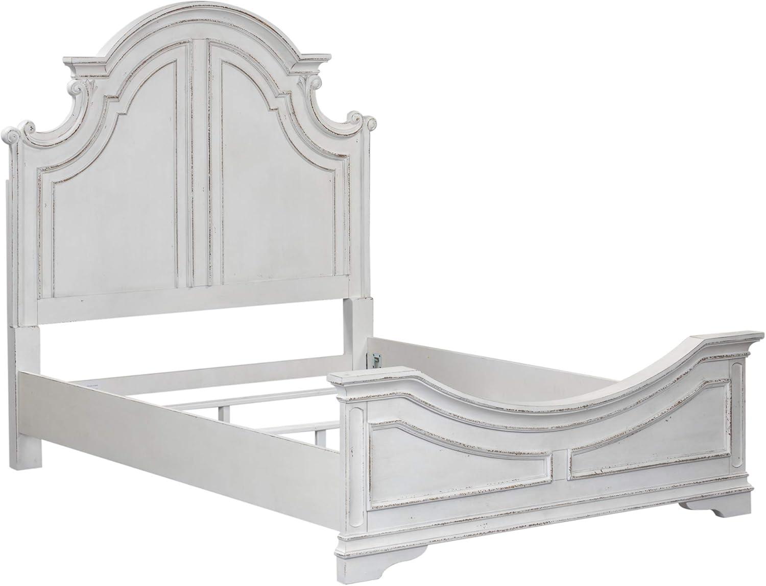 Antique White Oak King Panel Bed with Tufted Upholstery