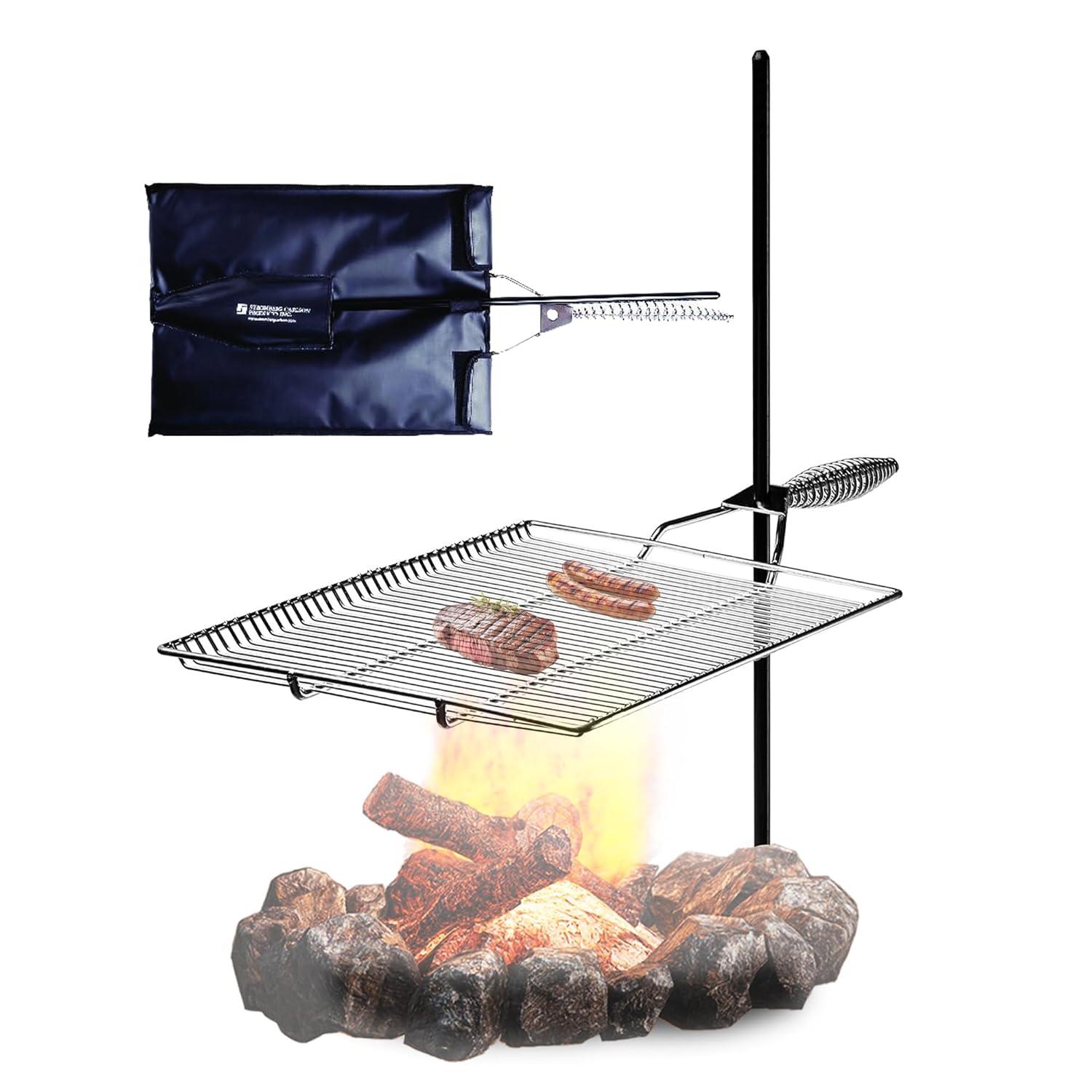 Stromberg Carlson Stake & Grill, Camping Grill, Open Fire Cooking Equipment, Fire Pit Accessories, Campfire Grill Grate, 15"x22" w/ 36" Long Stake