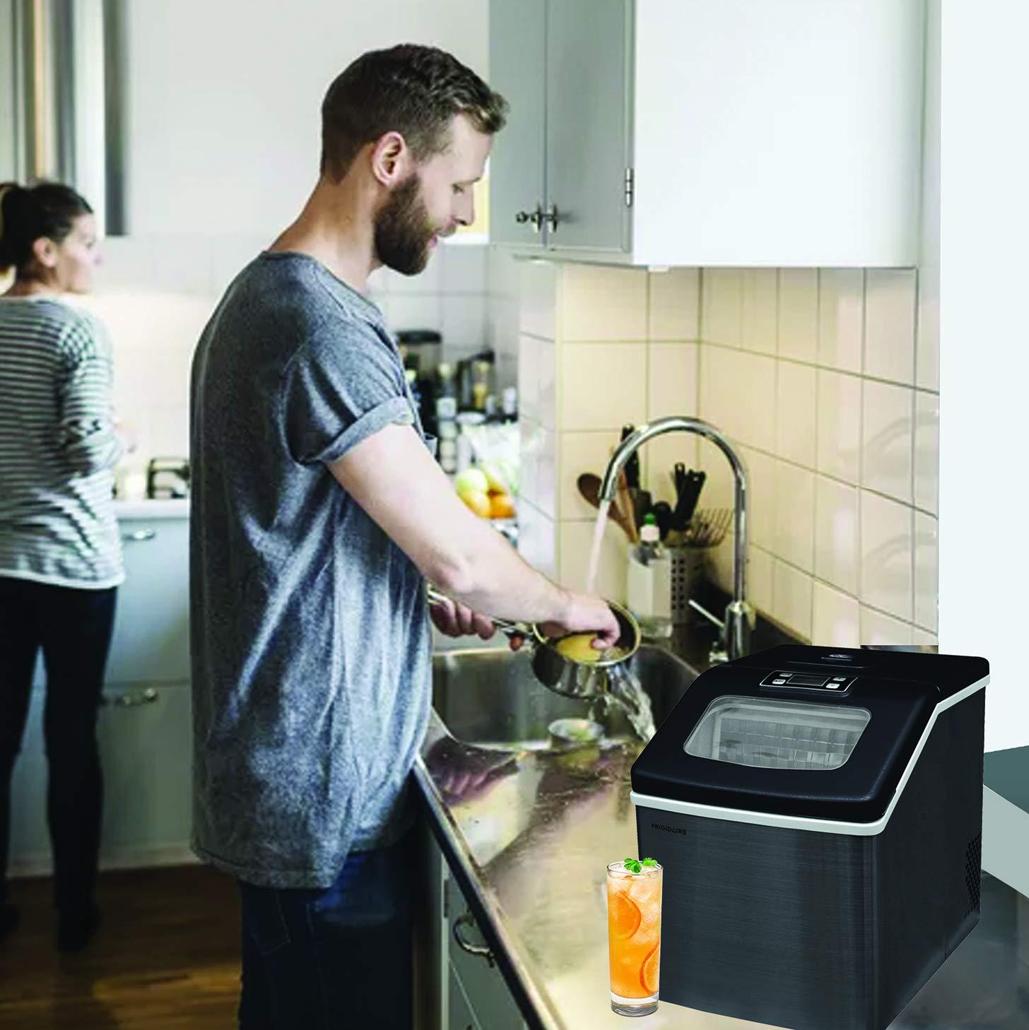 Frigidaire Frigidaire Countertop Stainless Steel Ice Maker with Transparent Window, Clear Ice Cube Maker, 40 lbs.