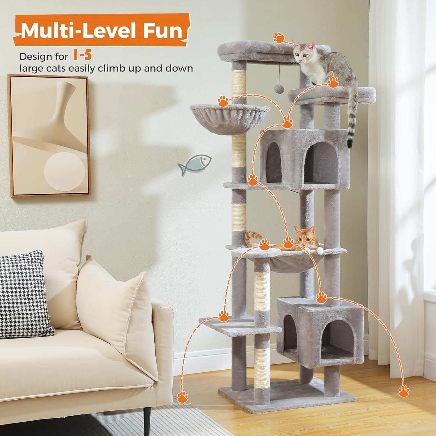 Ophelia & Co. 69" Tall Cat Tree Tower For Indoor Large Cats With Super Large Hammock, Scratching Posts, Condo House And Large Top Perch
