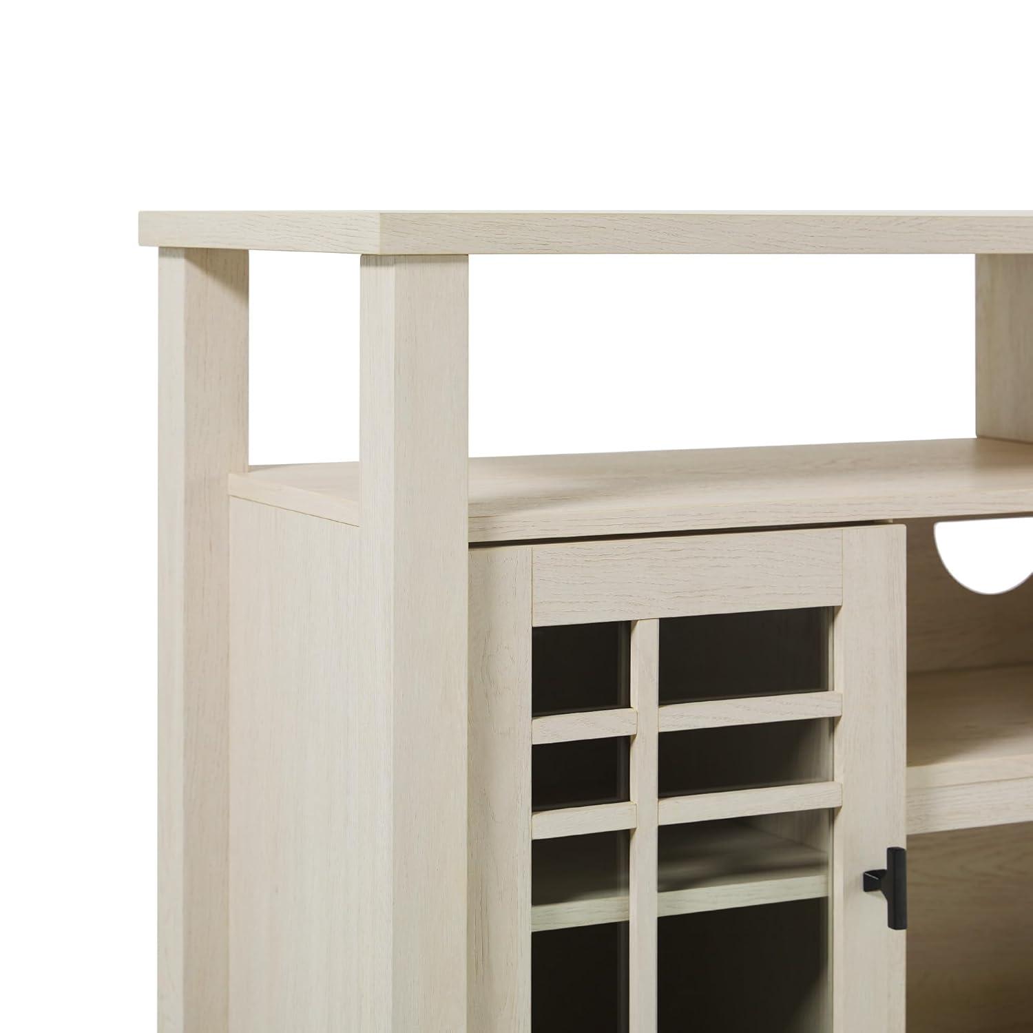 Walker Edison 58" Transitional 2-Door Windowpane TV Stand for TVs up to 65”, Ivory Oak