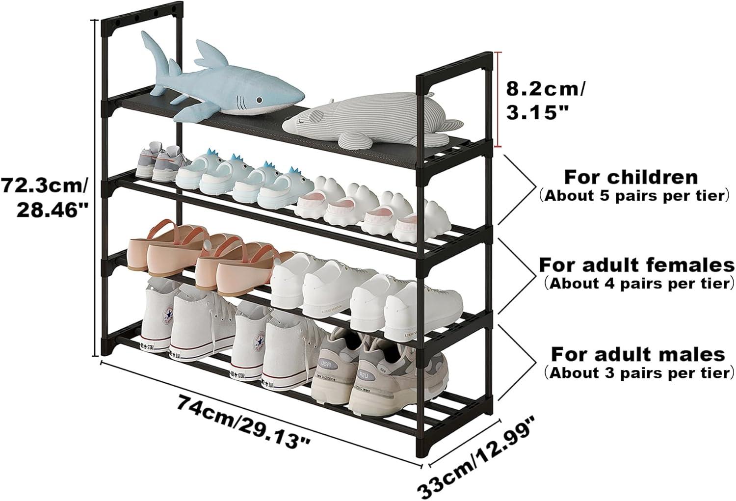 SONGMICS 4-Tier Shoe Rack with Shelves Metal 20 Pairs Shoe Organizer Storage Stand Holds for Closet Entryway Black