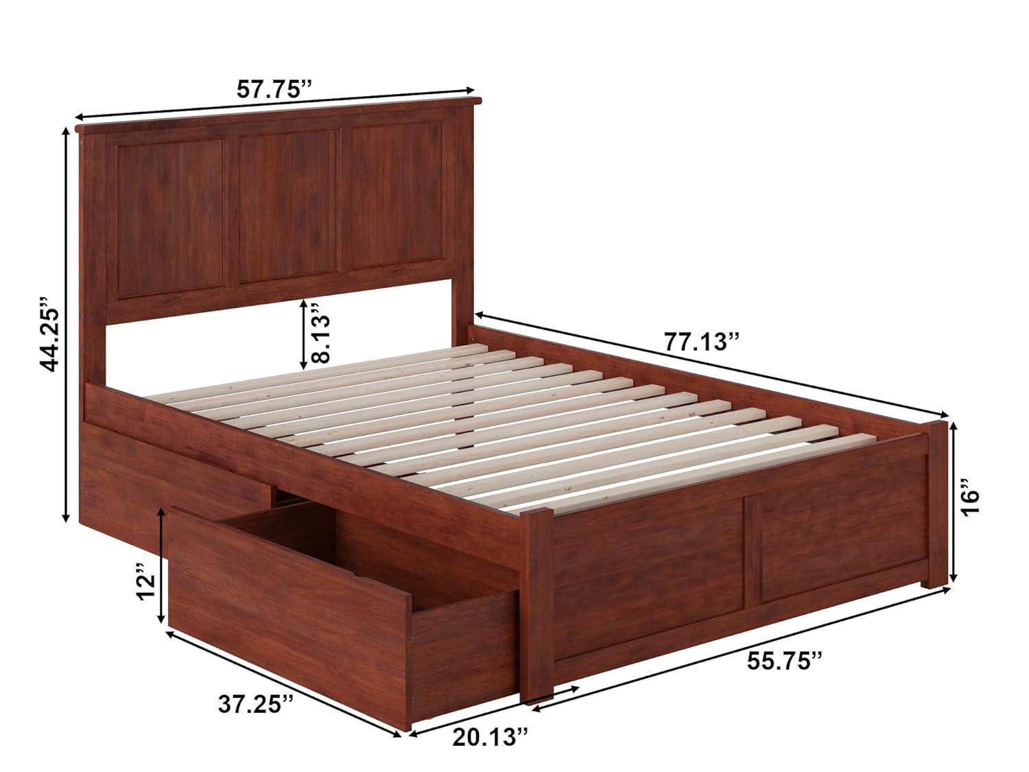 Madison Platform Bed with Flat Panel Foot Board and 2 Urban Bed Drawers in Multiple Colors and Sizes