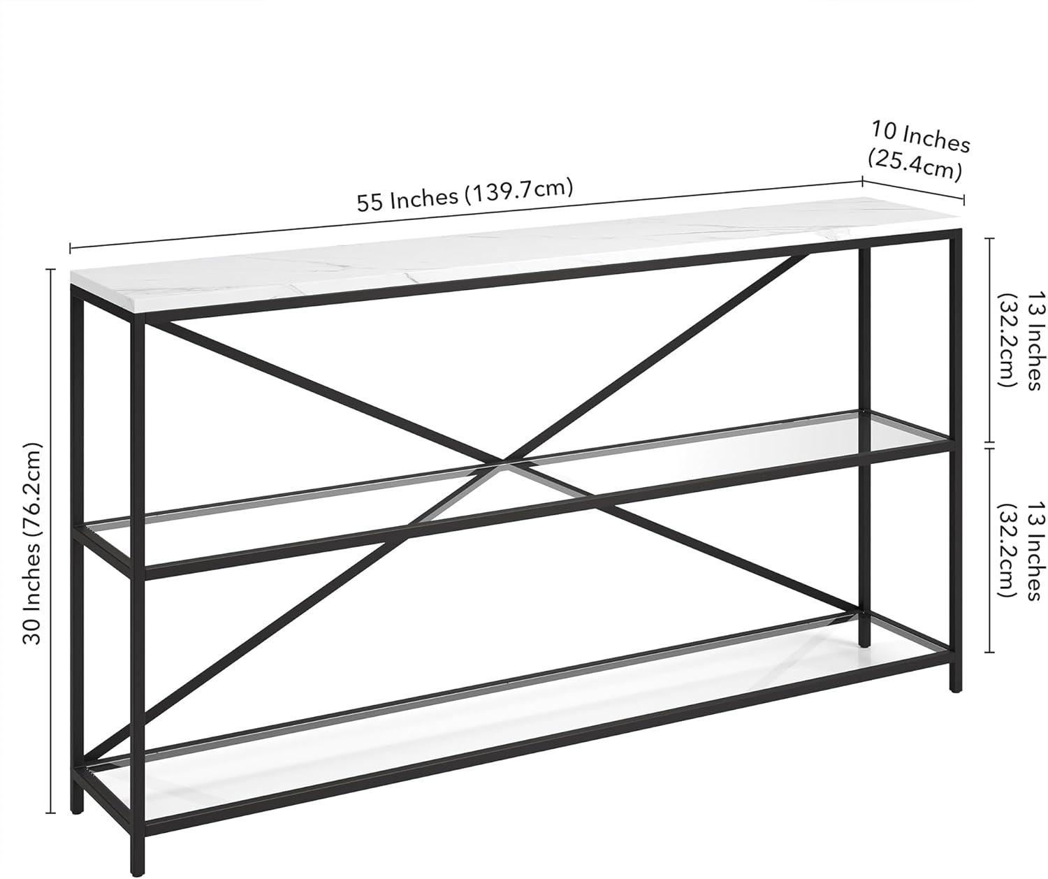Evelyn&Zoe Fionn 55" Wide Rectangular Console Table with Faux Marble Top, Blackened Bronze