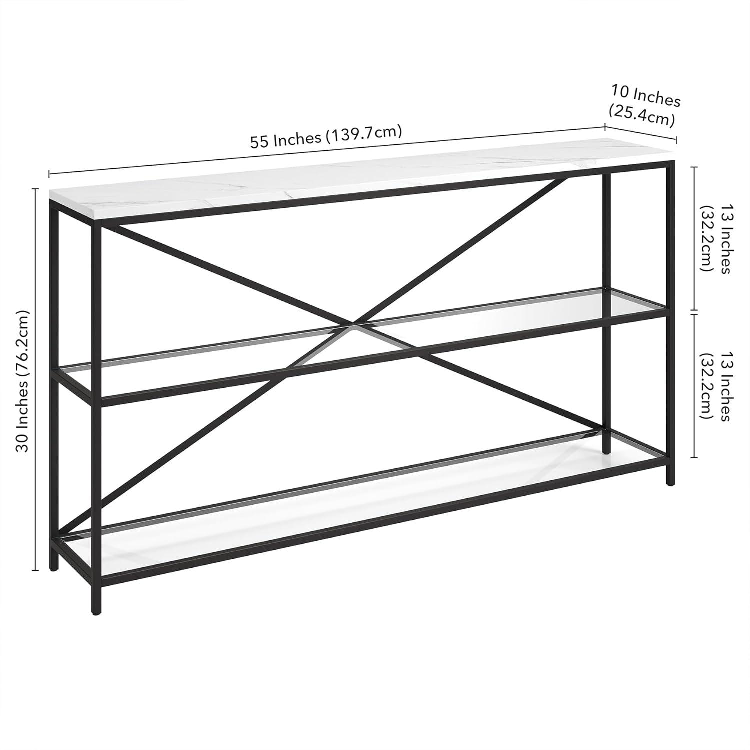 Evelyn&Zoe Fionn 55" Wide Rectangular Console Table with Faux Marble Top, Blackened Bronze